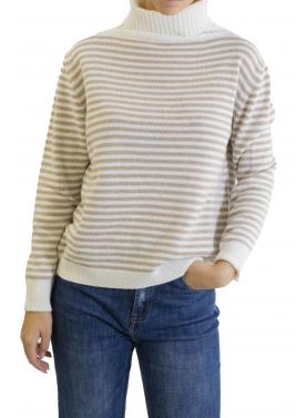 maglia a righe misto cashmere collo alto